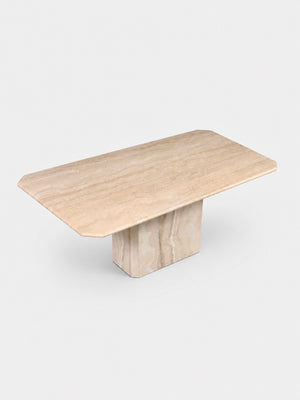 Vintage Italian Beveled Travertine Pedestal Dining Table, c.1970’s