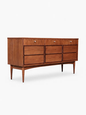 Mid-Century Modern 9-Drawer Walnut Dresser by Dixie, c.1960's