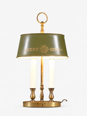 Vintage French Bouillotte Style Brass & Painted Tole Table Lamp, c.1960’s