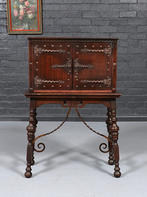 Antique Spanish Colonial Revival Oak & Wrought Iron Writing Desk by Angelus Furniture, c.1920’s