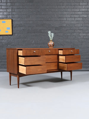 dixie mid century modern dresser Lowboy Mid-Century Modern 9-Drawer Walnut Dresser