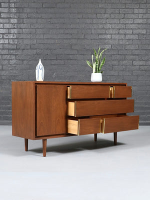 Mid-Century Modern Walnut Dresser w/ Brass Accents by Kroehler, c.1960’s