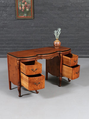 French Provincial Style Burlwood Desk / Vanity by Romweber Industries, c.1940's