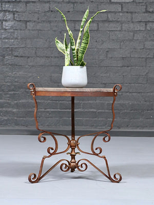 Vintage French Art Deco Wrought Iron & Marble Side Table, c.1940’s