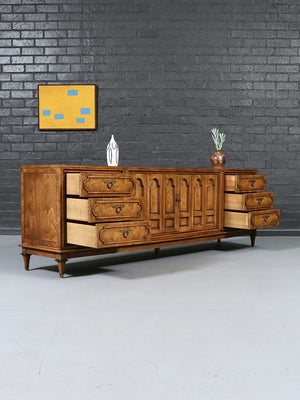 Mid-Century Hollywood Regency Burl Wood Credenza by Mastercraft, c.1970's