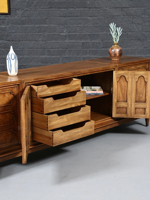 Mid-Century Hollywood Regency Burl Wood Credenza by Mastercraft, c.1970's