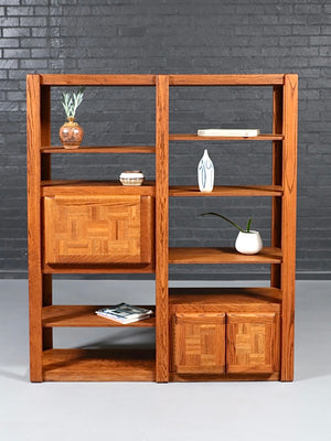 Post Modern Oak Bookshelf Shelving Unit  c.1980's