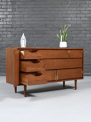 Mid-Century Modern Walnut Dresser w/ Brass Accents by Kroehler, c.1960’s
