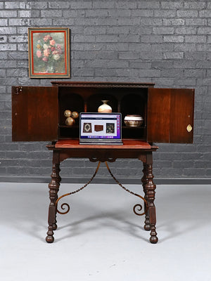 Antique Spanish Colonial Revival Oak & Wrought Iron Writing Desk by Angelus Furniture, c.1920’s