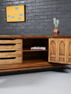 Mid-Century Hollywood Regency Burl Wood Credenza by Mastercraft, c.1970's