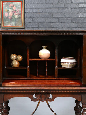 Antique Spanish Colonial Revival Oak & Wrought Iron Writing Desk by Angelus Furniture, c.1920’s