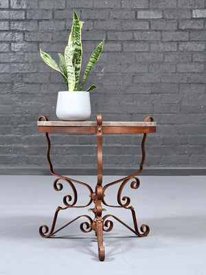 Vintage French Art Deco Wrought Iron & Marble Side Table, c.1940’s