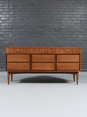 Mid-Century Modern 9-Drawer Walnut Dresser by Dixie, c.1960's
