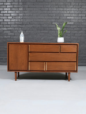 Mid-Century Modern Walnut Dresser w/ Brass Accents by Kroehler, c.1960’s
