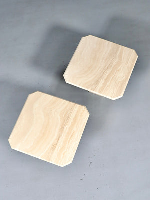 Pair of Vintage Italian Beveled Travertine Pedestal Side Tables, c.1970’s