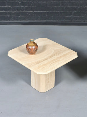 Pair of Vintage Italian Beveled Travertine Pedestal Side Tables, c.1970’s