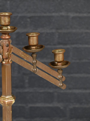 Pair of Antique Gothic Revival Brass Five-Light Candelabras by Rostand, c.1920's
