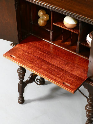 Antique Spanish Colonial Revival Oak & Wrought Iron Writing Desk by Angelus Furniture, c.1920’s