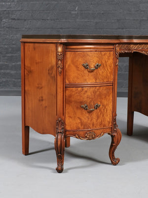 French Provincial Style Burlwood Desk / Vanity by Romweber Industries, c.1940's