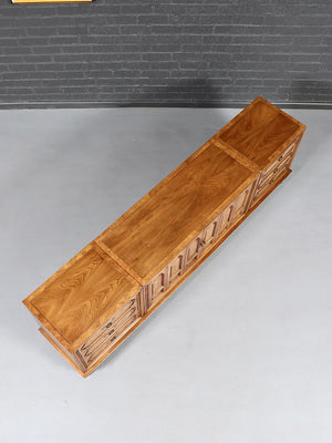 Mid-Century Hollywood Regency Burl Wood Credenza by Mastercraft, c.1970's