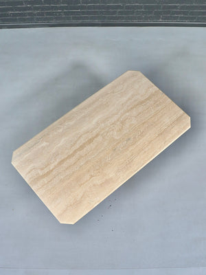 Vintage Italian Beveled Travertine Pedestal Dining Table, c.1970’s