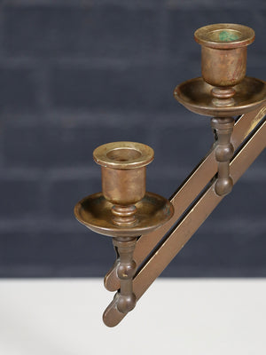 Pair of Antique Gothic Revival Brass Five-Light Candelabras by Rostand, c.1920's
