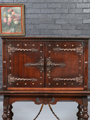 Antique Spanish Colonial Revival Oak & Wrought Iron Writing Desk by Angelus Furniture, c.1920’s
