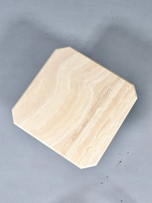 Pair of Vintage Italian Beveled Travertine Pedestal Side Tables, c.1970’s