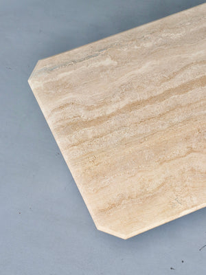Vintage Italian Beveled Travertine Pedestal Dining Table, c.1970’s