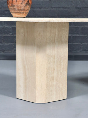 Pair of Vintage Italian Beveled Travertine Pedestal Side Tables, c.1970’s