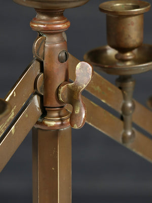 Pair of Antique Gothic Revival Brass Five-Light Candelabras by Rostand, c.1920's