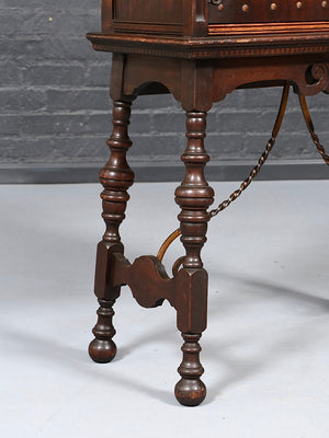 Antique Spanish Colonial Revival Oak & Wrought Iron Writing Desk by Angelus Furniture, c.1920’s