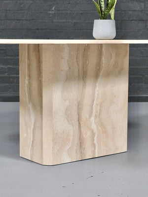 Vintage Italian Beveled Travertine Pedestal Dining Table, c.1970’s