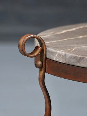Vintage French Art Deco Wrought Iron & Marble Side Table, c.1940’s