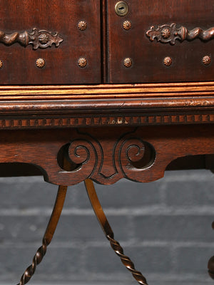 Antique Spanish Colonial Revival Oak & Wrought Iron Writing Desk by Angelus Furniture, c.1920’s