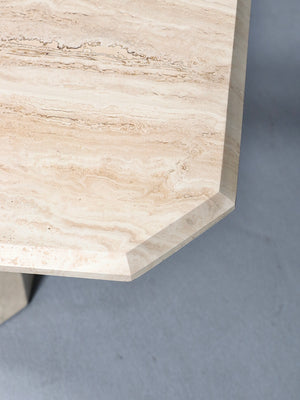 Pair of Vintage Italian Beveled Travertine Pedestal Side Tables, c.1970’s