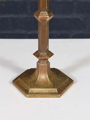 Pair of Antique Gothic Revival Brass Five-Light Candelabras by Rostand, c.1920's