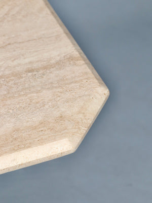 Vintage Italian Beveled Travertine Pedestal Dining Table, c.1970’s