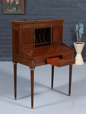 French Louis XVI Style Mahogany Secretary Desk w/ Brass Accents, c.1920’s