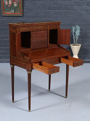 French Louis XVI Style Mahogany Secretary Desk w/ Brass Accents, c.1920’s