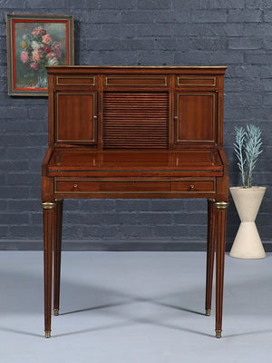 French Louis XVI Style Mahogany Secretary Desk w/ Brass Accents, c.1920’s