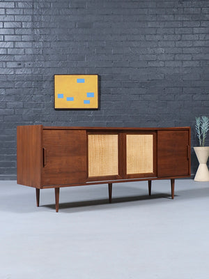 Mid-Century Modern Walnut Credenza w/ Cane Front Doors, c.1960’s