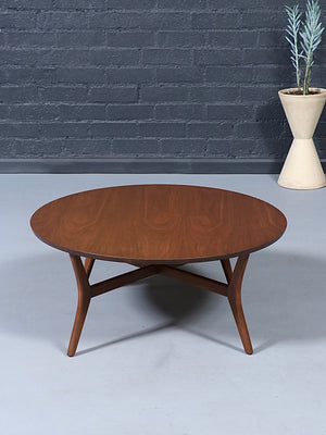 Mid-Century Modern Sculpted Walnut Round Coffee Table, c.1960’s