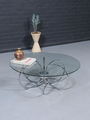 Mid-Century Modern Chrome Ring & Glass Coffee Table, c.1970’s