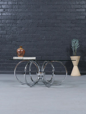 Mid-Century Modern Chrome Ring & Glass Coffee Table, c.1970’s