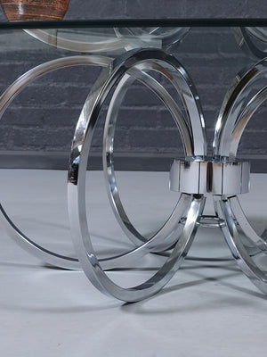 Mid-Century Modern Chrome Ring & Glass Coffee Table, c.1970’s