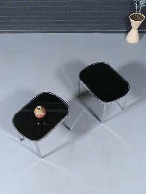 Milo Baughman Post Modern Chrome & Smoke Glass Side Tables for Design Institute of America, c.1970’s