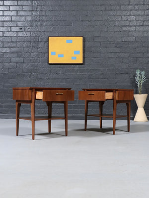 Pair of Mid-Century Modern Night Stands w/ Bookshelf by United Furniture, c.1960’s