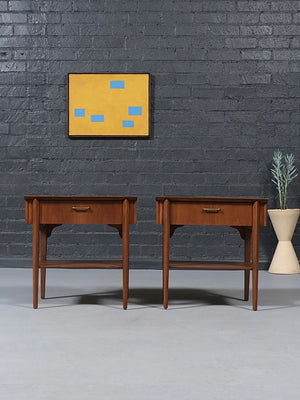 Pair of Mid-Century Modern Night Stands w/ Bookshelf by United Furniture, c.1960’s