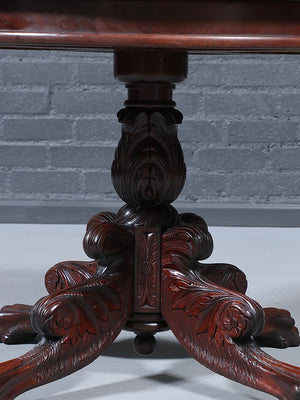 American Empire Mahogany Carved Dining Table w/ Paw Feet, c.1940’s